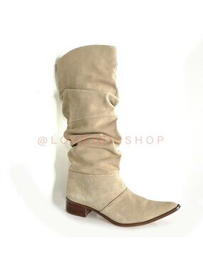 Bohemian Western | Cream Suede Slouch Boots | Knee High Cowgirl | Neutral 8.5